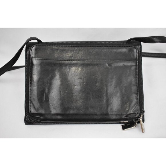Vintage Perlina Soft Black Leather Crossbody Organizer Wallet Purse All-In-One - Picture 5 of 14